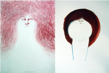 1: Farbstifte/Papier, 32 x24   2: Ölfarbe/Papier, 40 x 30